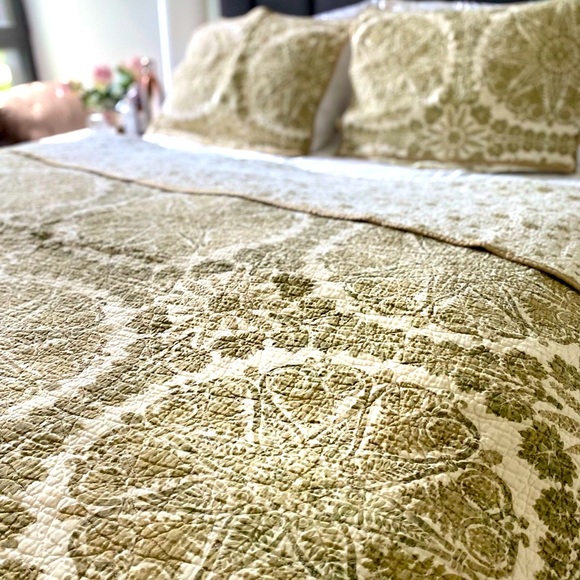 Martha Stewart Olive and Cream Quilt & Sham Set - Picture 1 of 10